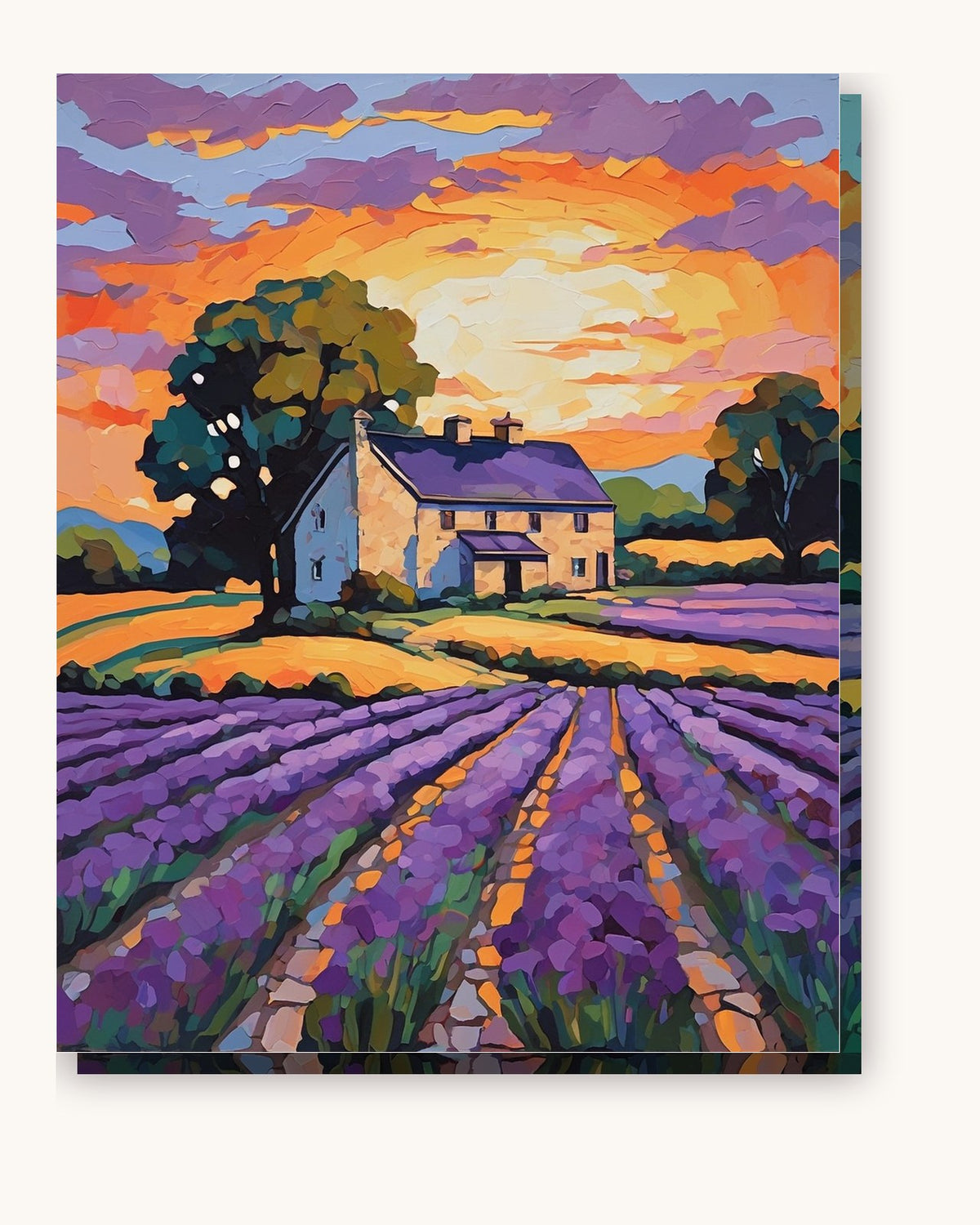 Lavender Rows and Stone Farmhouse paint by numbers kit on stretched canvas
