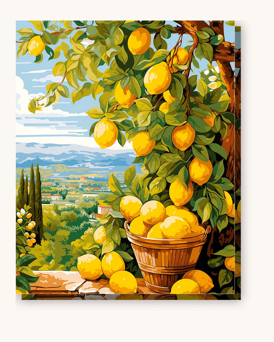 Lemon Riches paint by numbers kit on stretched canvas
