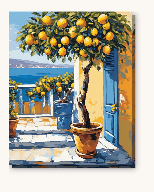 Lemon Tree Terrace paint by numbers kit on stretched canvas