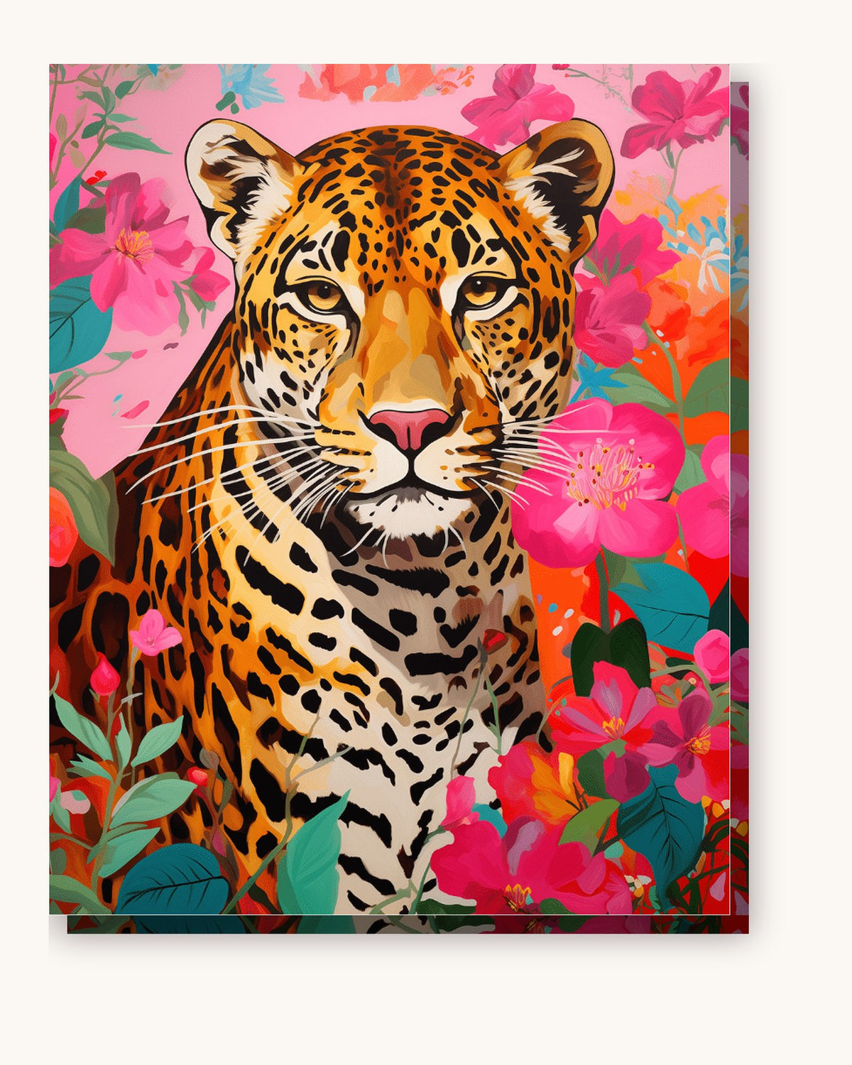 Leopard Among Blossoms paint by numbers kit on stretched canvas