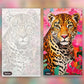 The Leopard’s Sanctuary paint by numbers kit, before and after