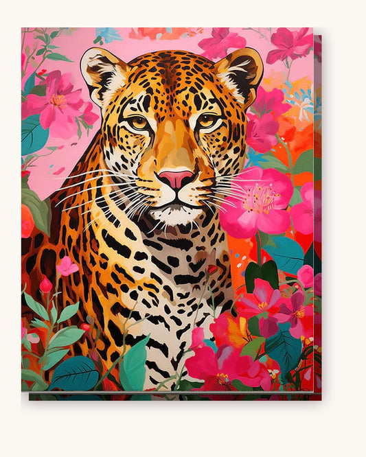 The Leopard’s Sanctuary paint by numbers kit on stretched canvas