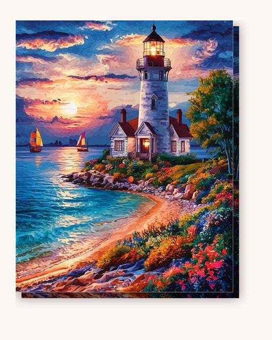 Lighthouse and Sea paint by numbers kit on stretched canvas
