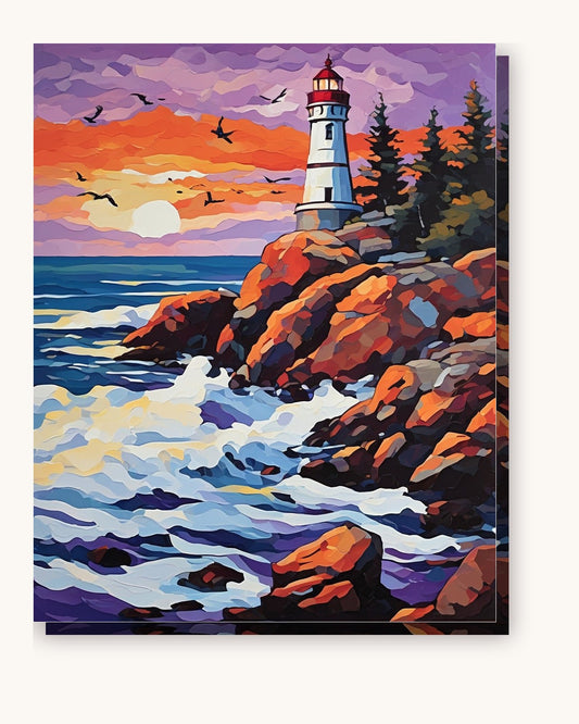Lighthouse at Sundown paint by numbers kit on stretched canvas