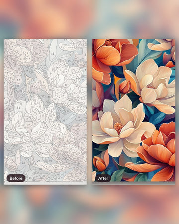 Limitless Bloom paint by numbers kit, before and after