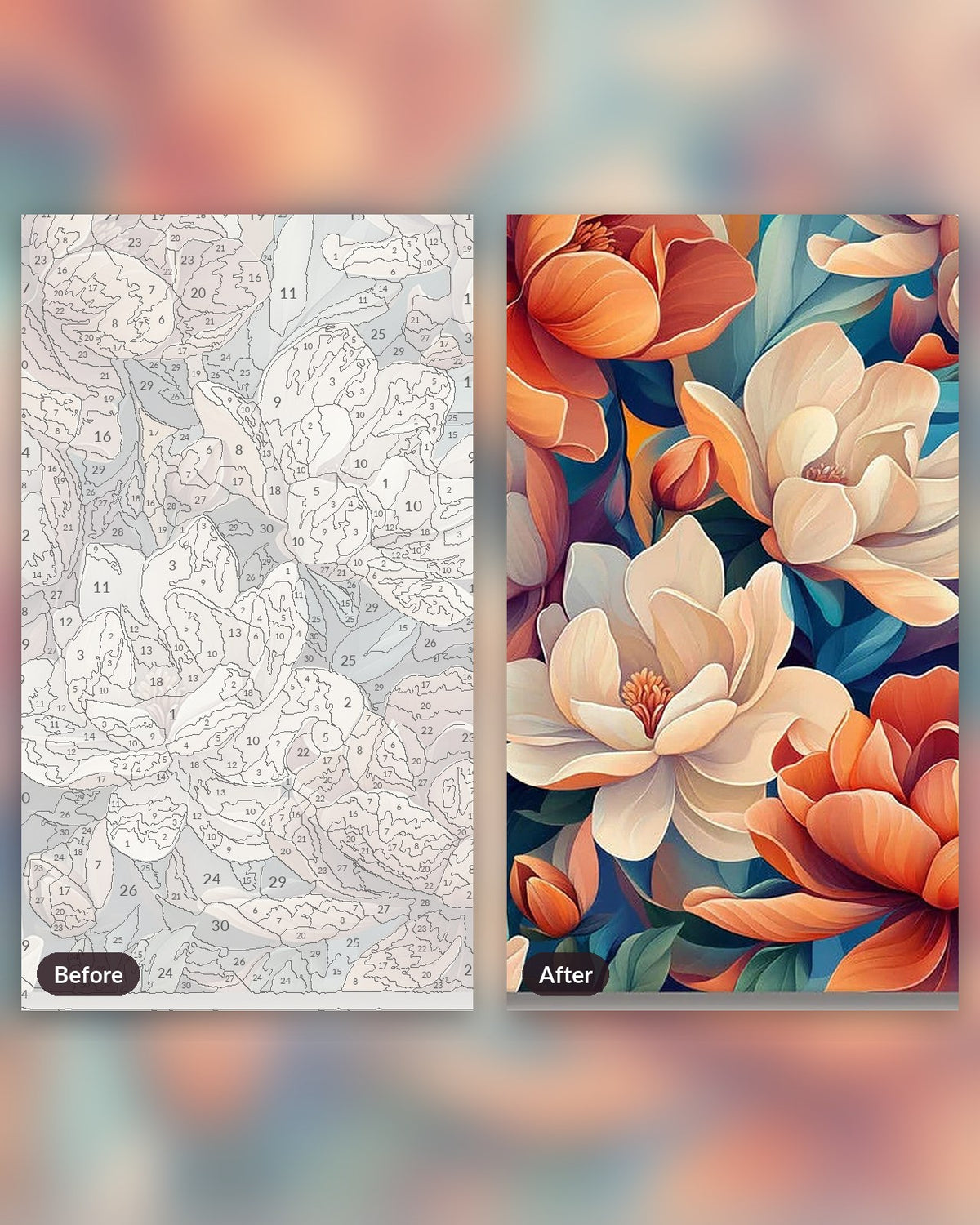Limitless Bloom paint by numbers kit, before and after