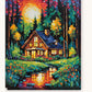 Lit Cabin by the Forest Pond paint by numbers kit on stretched canvas