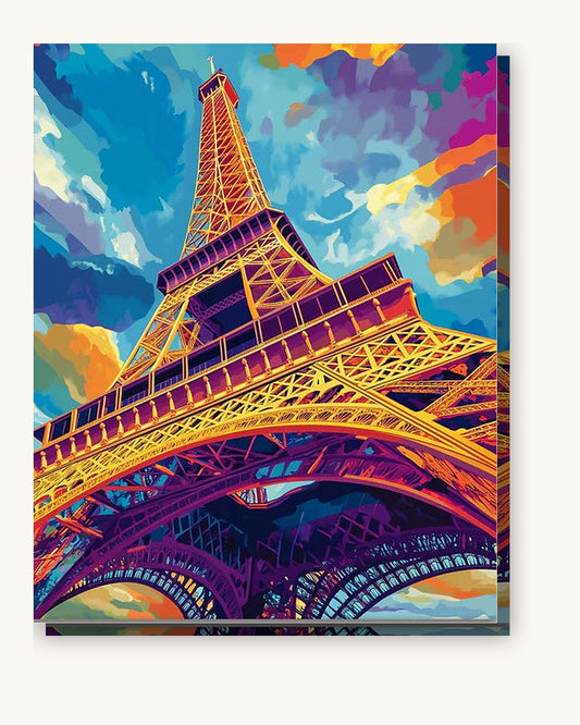 Lively Paris paint by numbers kit on stretched canvas