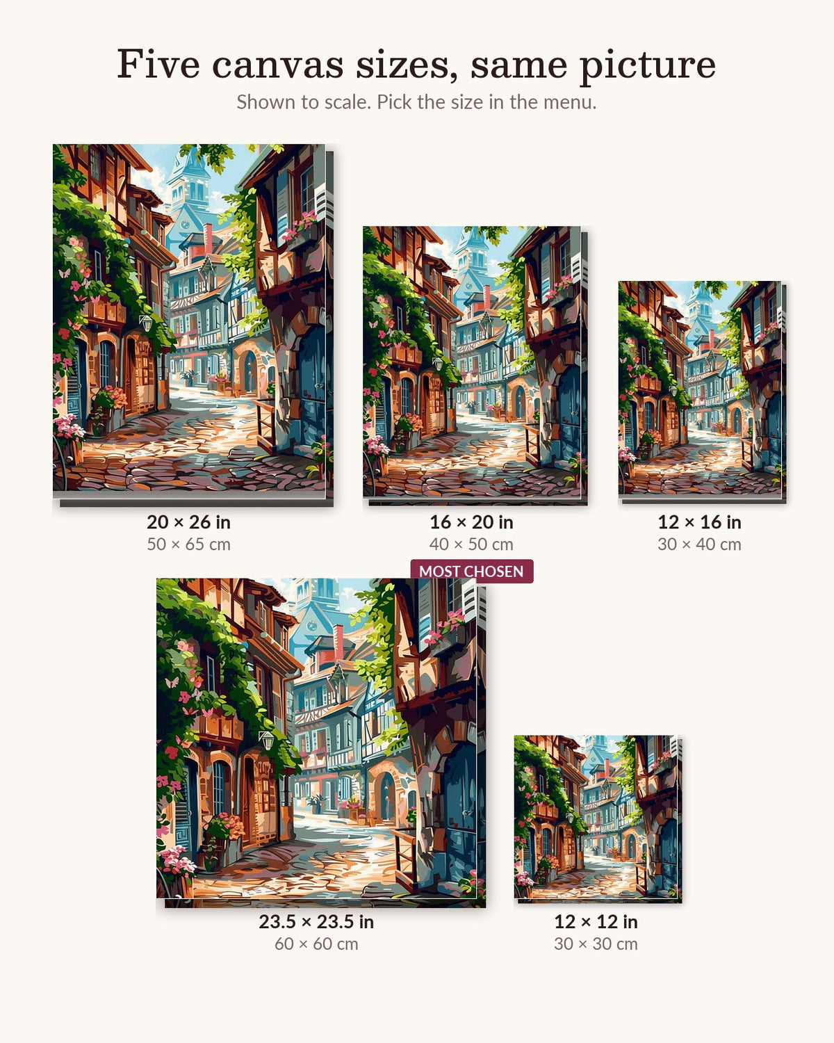Silent Roadway canvas sizes from 12 x 12 to 23.5 x 23.5 inches