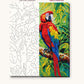 Macaws in the Rainforest numbered canvas next to the finished painting