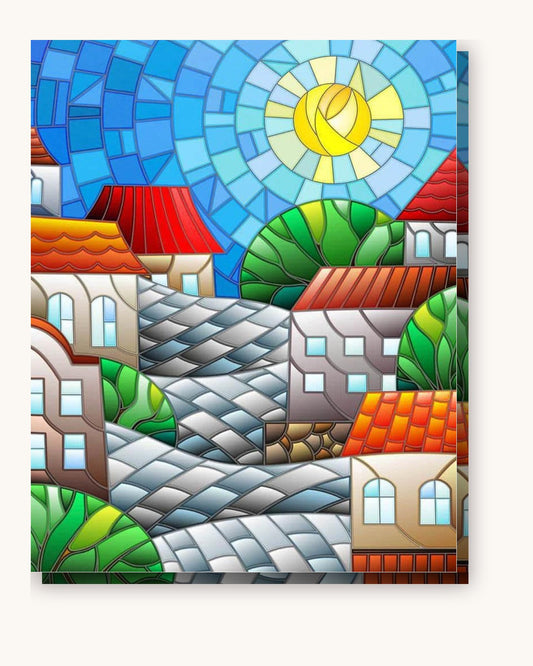 Fairytale Town paint by numbers kit on stretched canvas