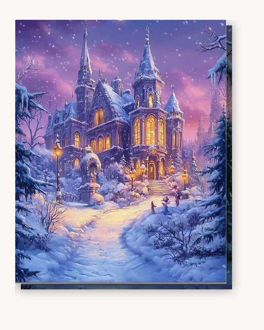 Magical Winter Castle paint by numbers kit on stretched canvas