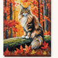 Maine Coon in the Autumn Forest paint by numbers kit on stretched canvas