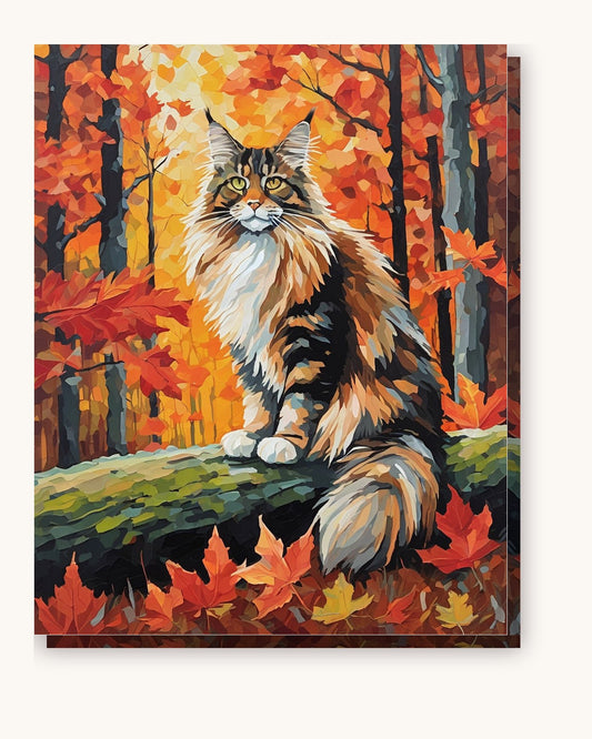 Maine Coon in the Autumn Forest paint by numbers kit on stretched canvas