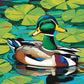 Mallard on the Lily Pond paint by numbers kit, mallard duck swimming on a pond with water lilies