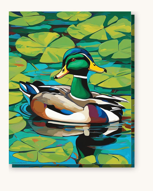Mallard on the Lily Pond paint by numbers kit on stretched canvas