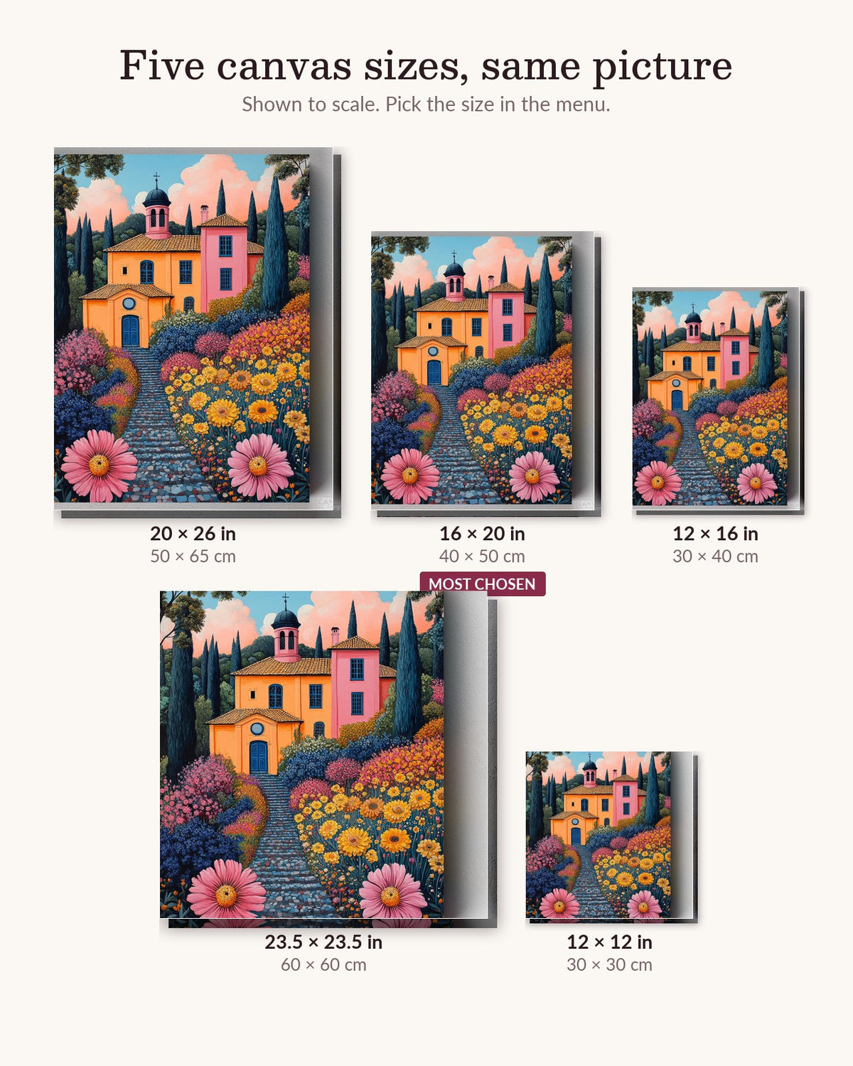 Château in Provence canvas sizes from 12 x 12 to 23.5 x 23.5 inches
