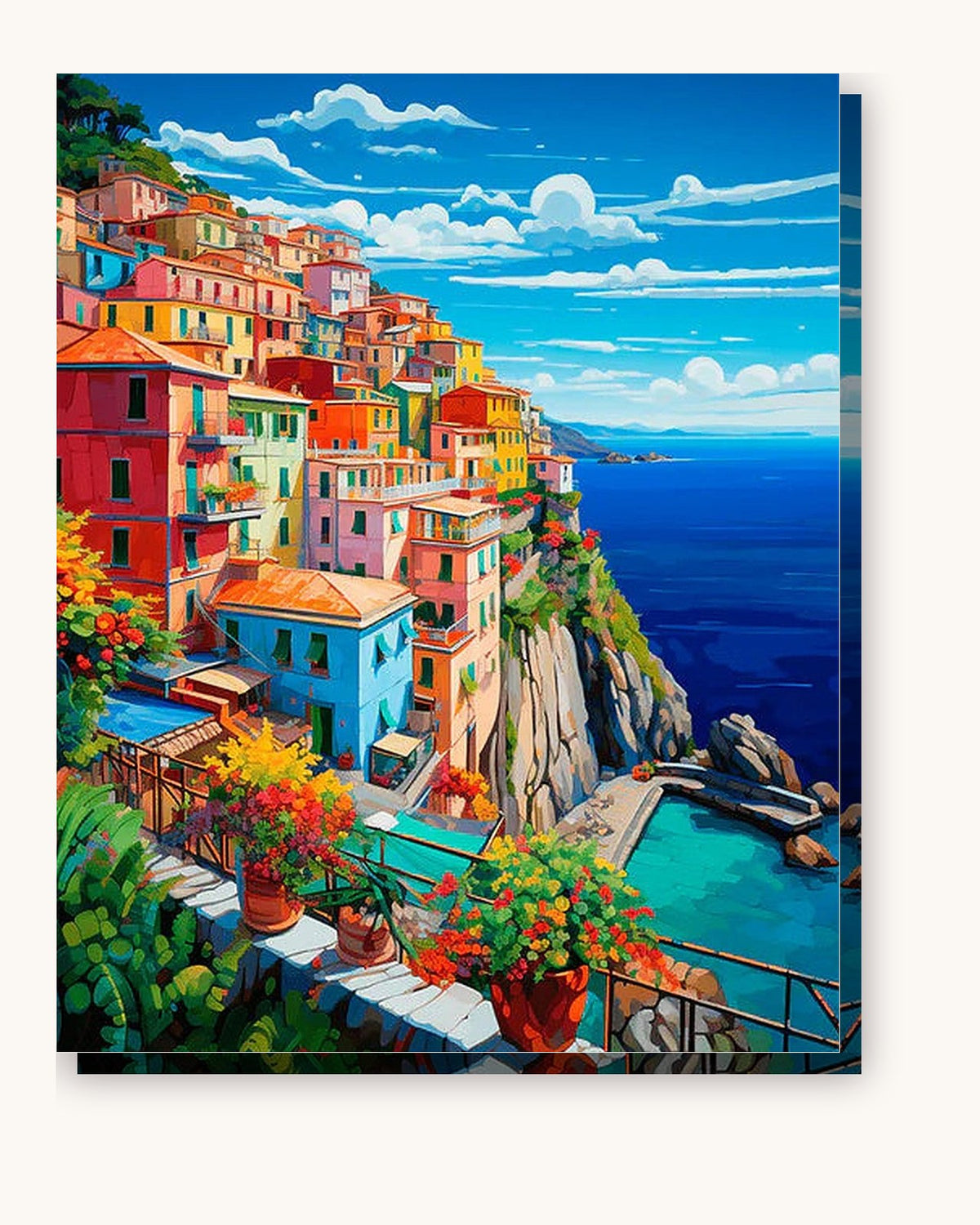 Mediterranean Cliffside paint by numbers kit on stretched canvas