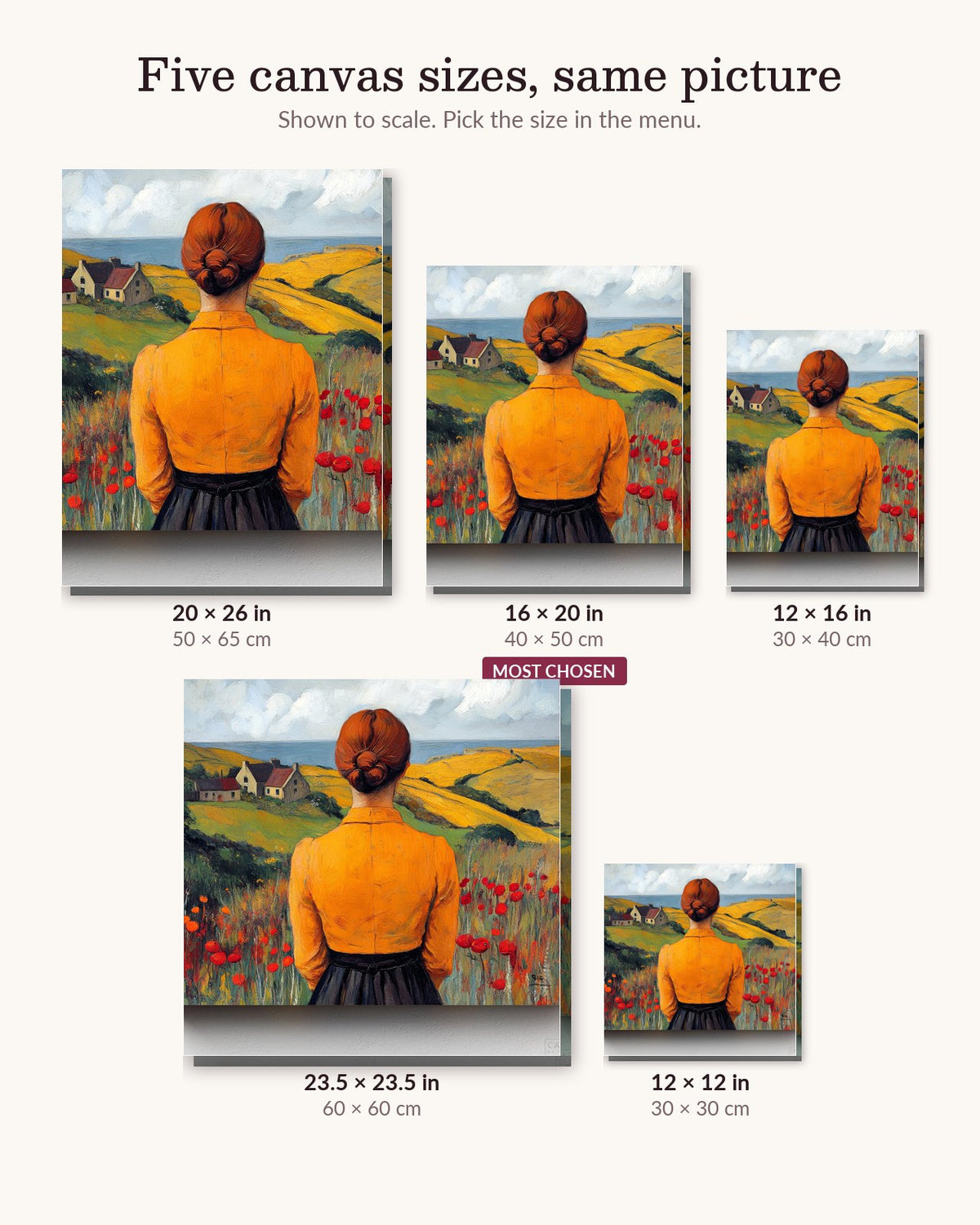 Memories of Home canvas sizes from 12 x 12 to 23.5 x 23.5 inches