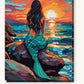 Mermaid Watching the Sunset paint by numbers kit on stretched canvas