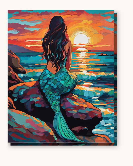 Mermaid Watching the Sunset paint by numbers kit on stretched canvas