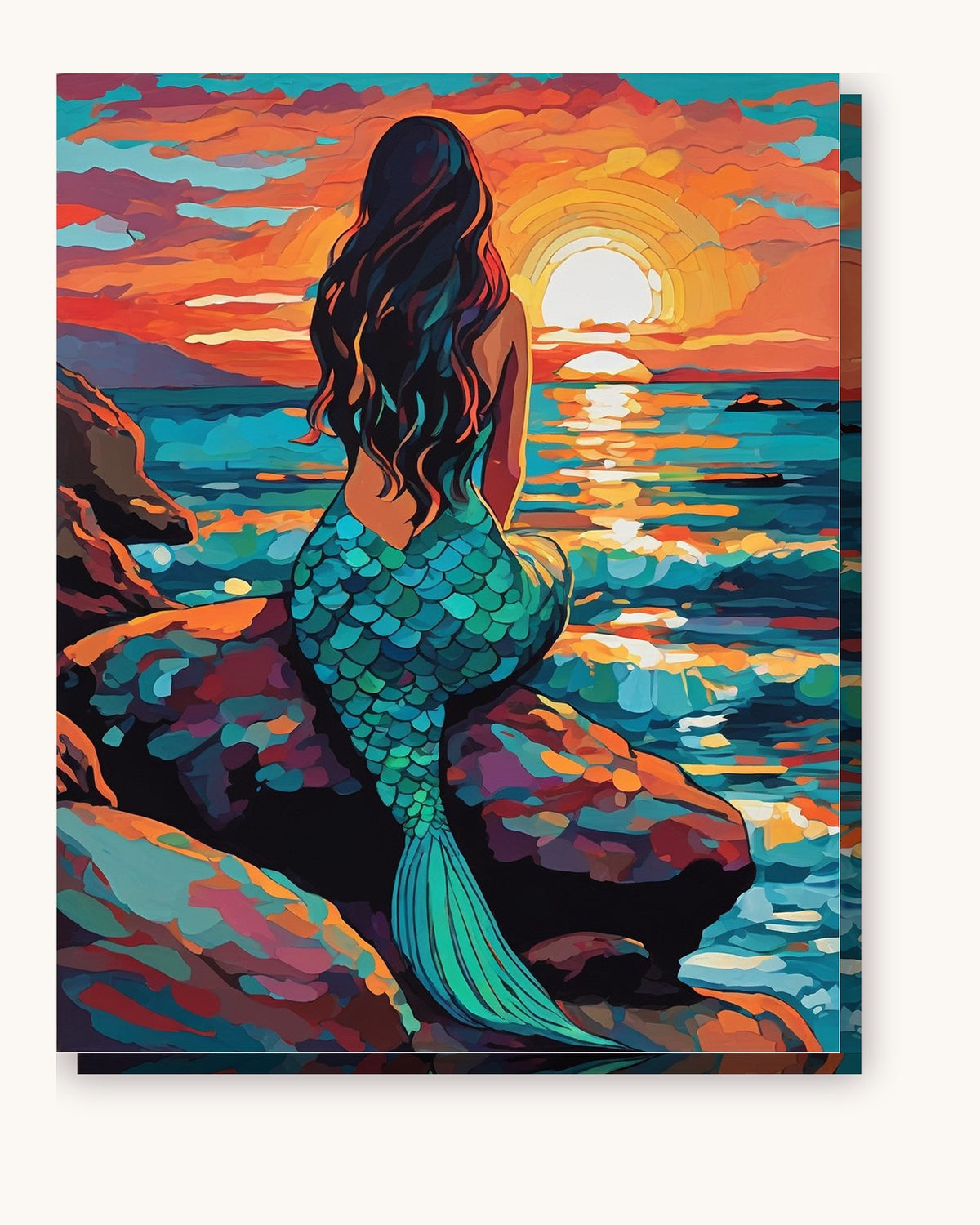 Mermaid Watching the Sunset paint by numbers kit on stretched canvas