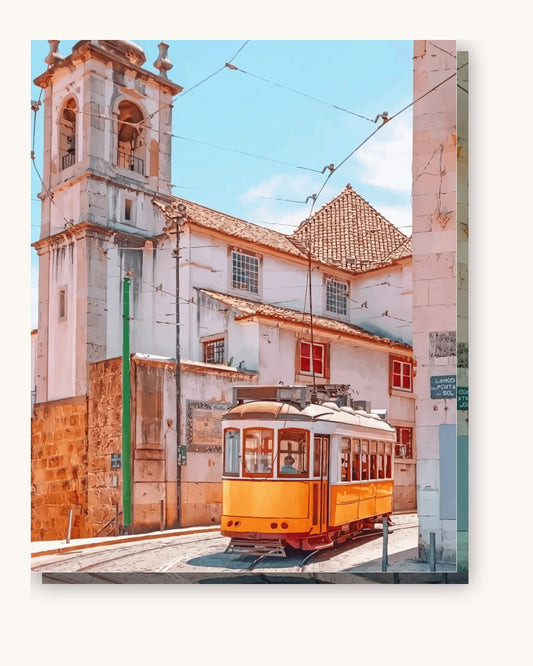 Metro in Lisbon paint by numbers kit on stretched canvas