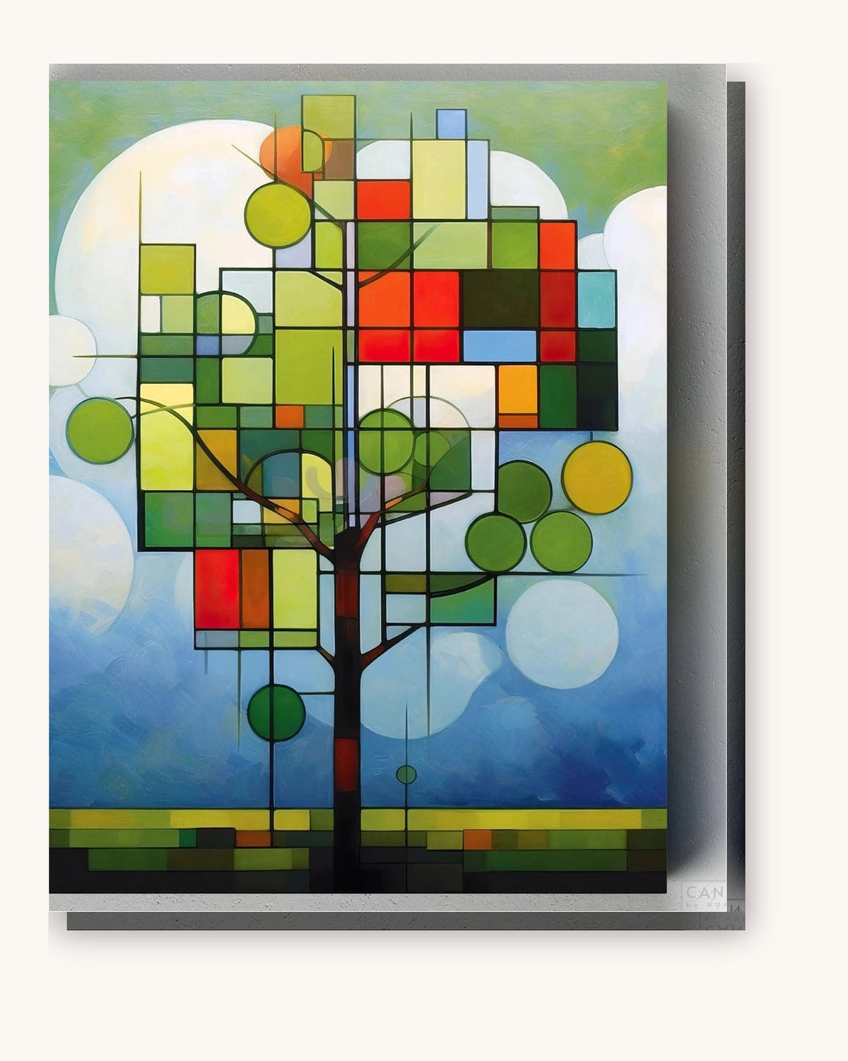 Modernist Green Tree paint by numbers kit on stretched canvas