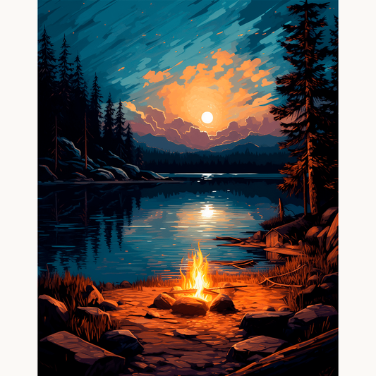 Moonlit Lakeside Painting by Numbers Kit