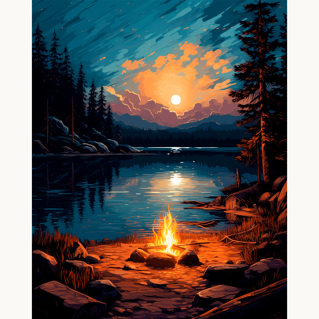 Moonlit Lakeside Painting by Numbers Kit
