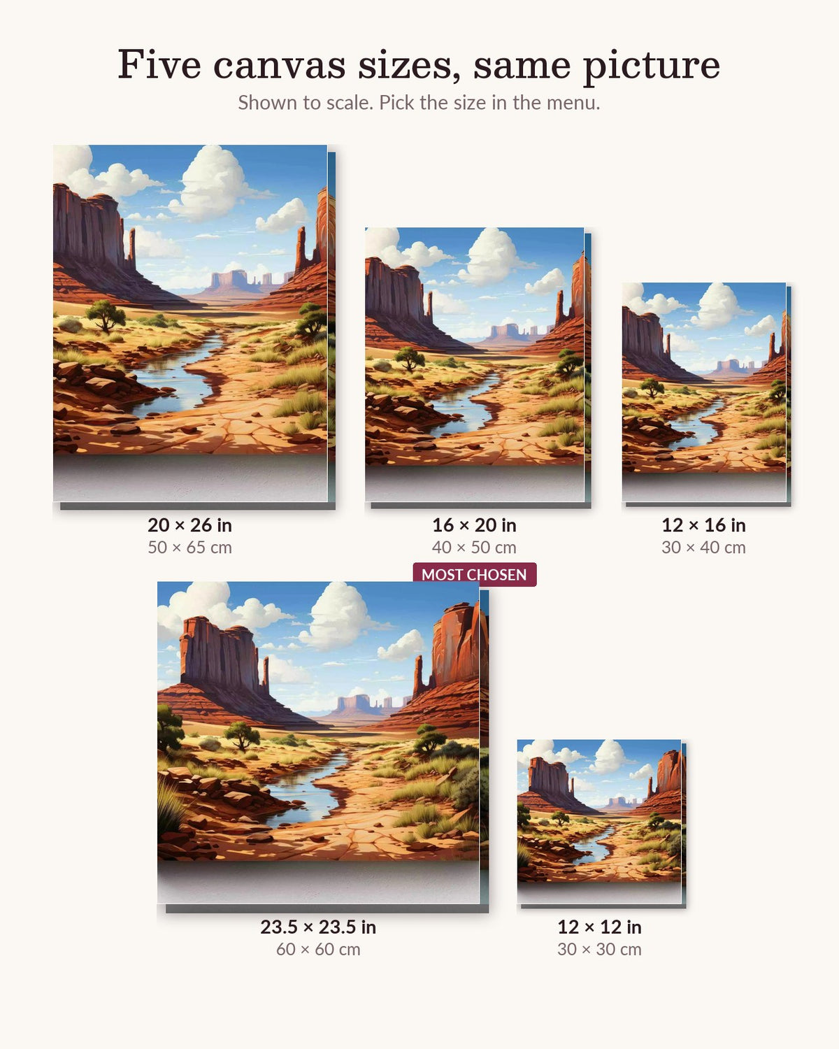 Canyonland Monoliths canvas sizes from 12 x 12 to 23.5 x 23.5 inches