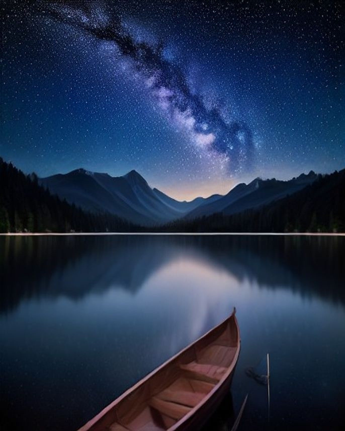 Moonlit Lake and Galaxy paint by numbers kit, Milky Way reflected in a lake