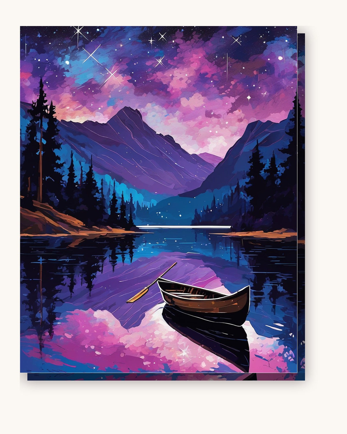 Moonlit Lake and Galaxy paint by numbers kit on stretched canvas