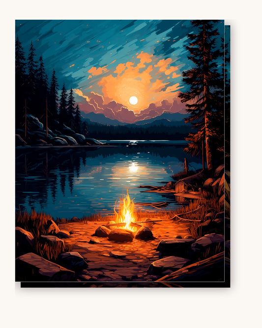 Moonlit Lakeside paint by numbers kit on stretched canvas