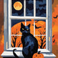 Moonlit Window Cat paint by numbers kit, black cat on a windowsill under a full moon