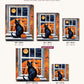 Moonlit Window Cat canvas sizes from 12 x 12 to 23.5 x 23.5 inches