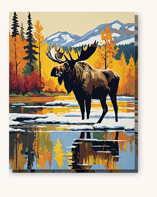 Moose by the Alaskan Lake paint by numbers kit on stretched canvas