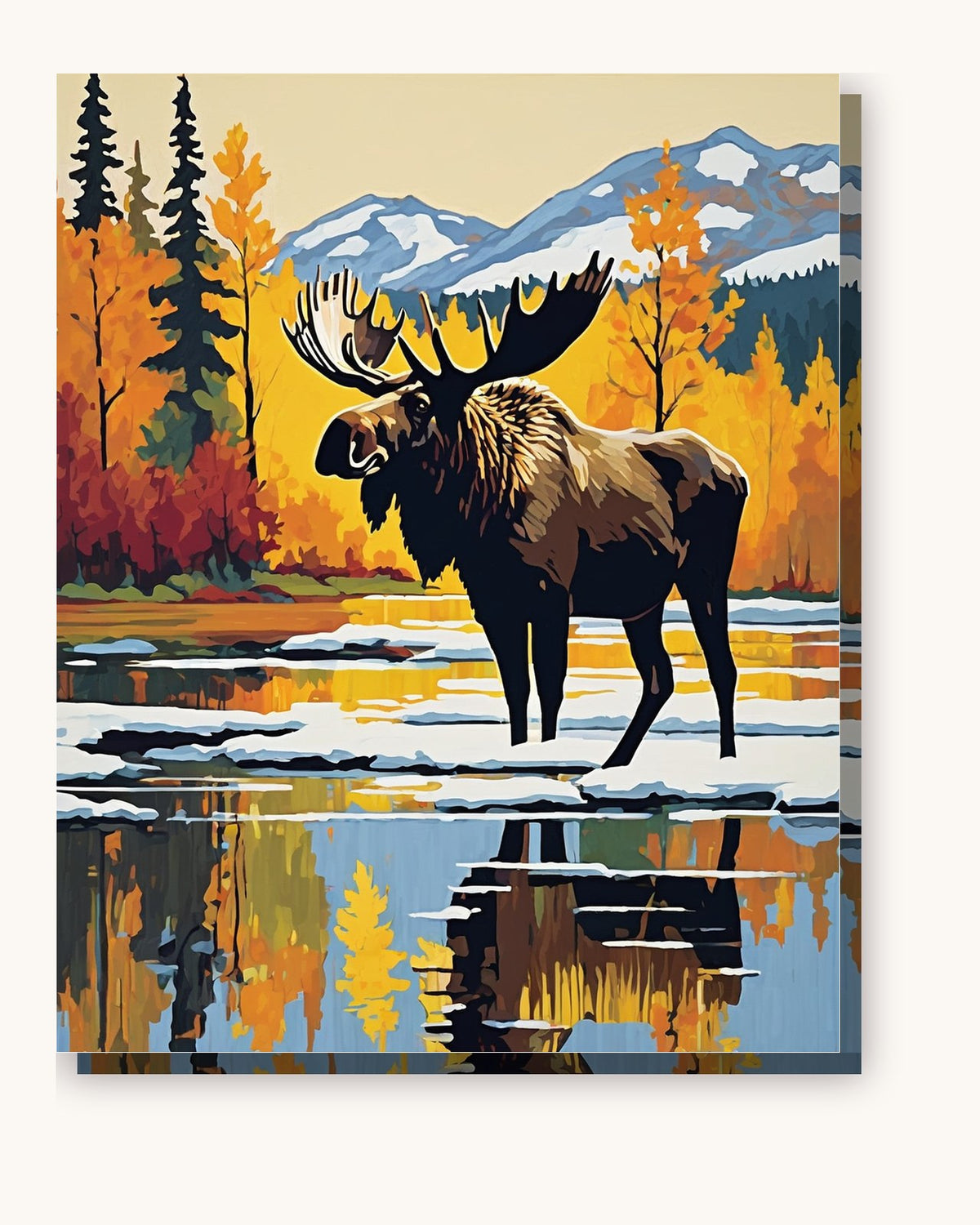 Moose by the Alaskan Lake paint by numbers kit on stretched canvas