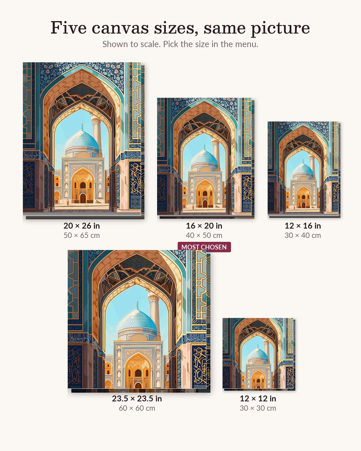 Majestic Mosque canvas sizes from 12 x 12 to 23.5 x 23.5 inches