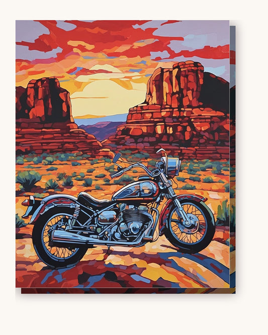 Motorcycle in Red Rock Country paint by numbers kit on stretched canvas