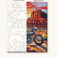 Motorcycle in Red Rock Country numbered canvas next to the finished painting