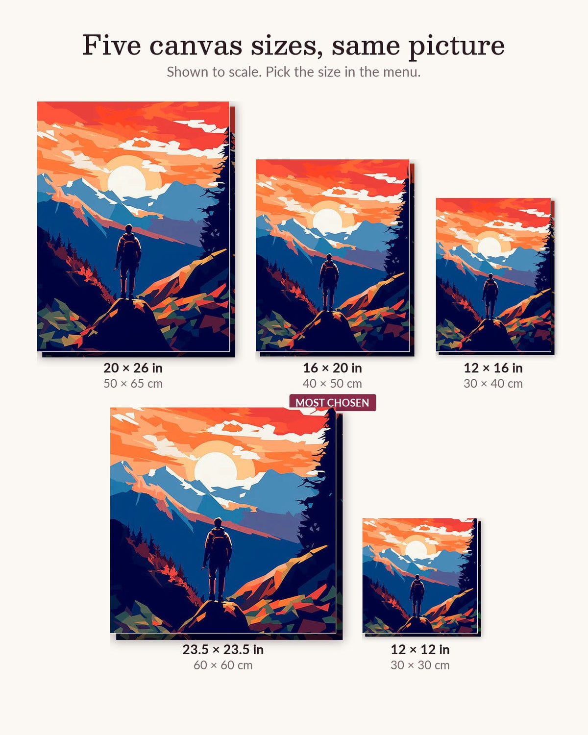 The Highland Scene canvas sizes from 12 x 12 to 23.5 x 23.5 inches