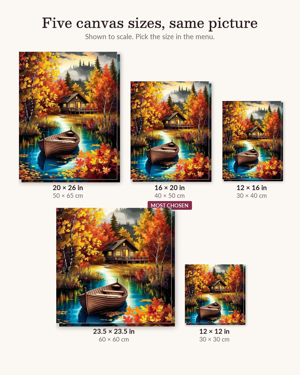 Misty Autumnal Peace canvas sizes from 12 x 12 to 23.5 x 23.5 inches