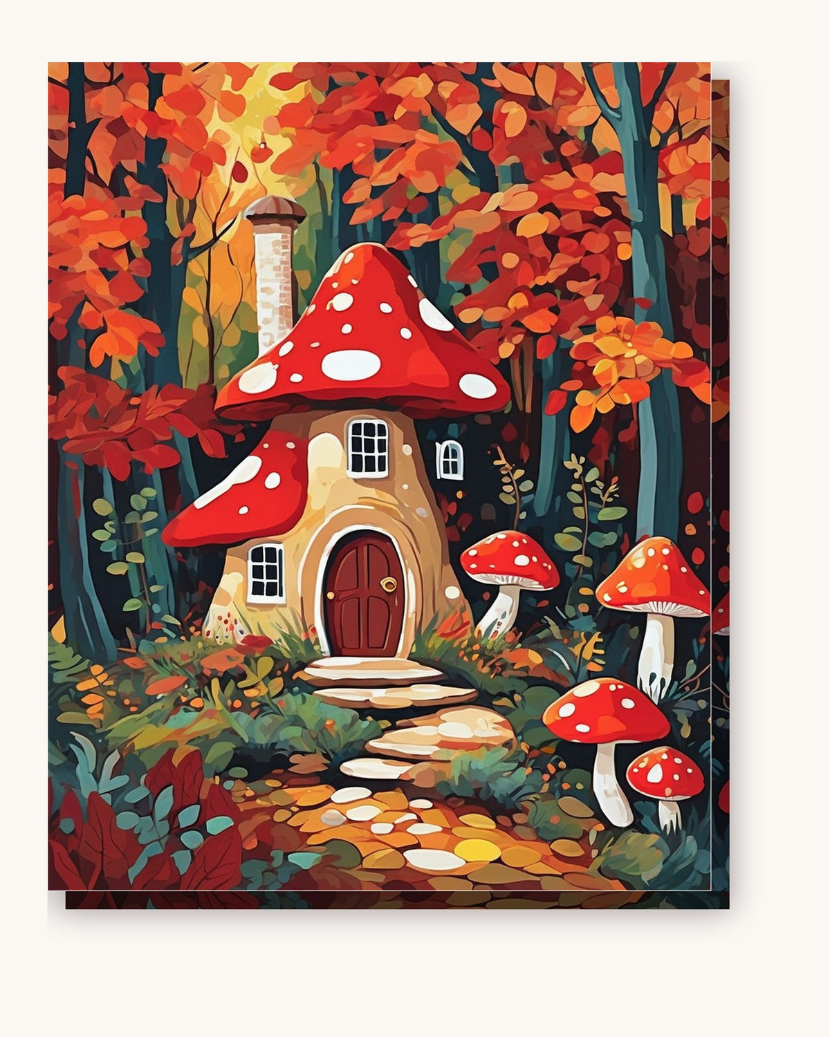 Mushroom Cottage in the Autumn Forest paint by numbers kit on stretched canvas