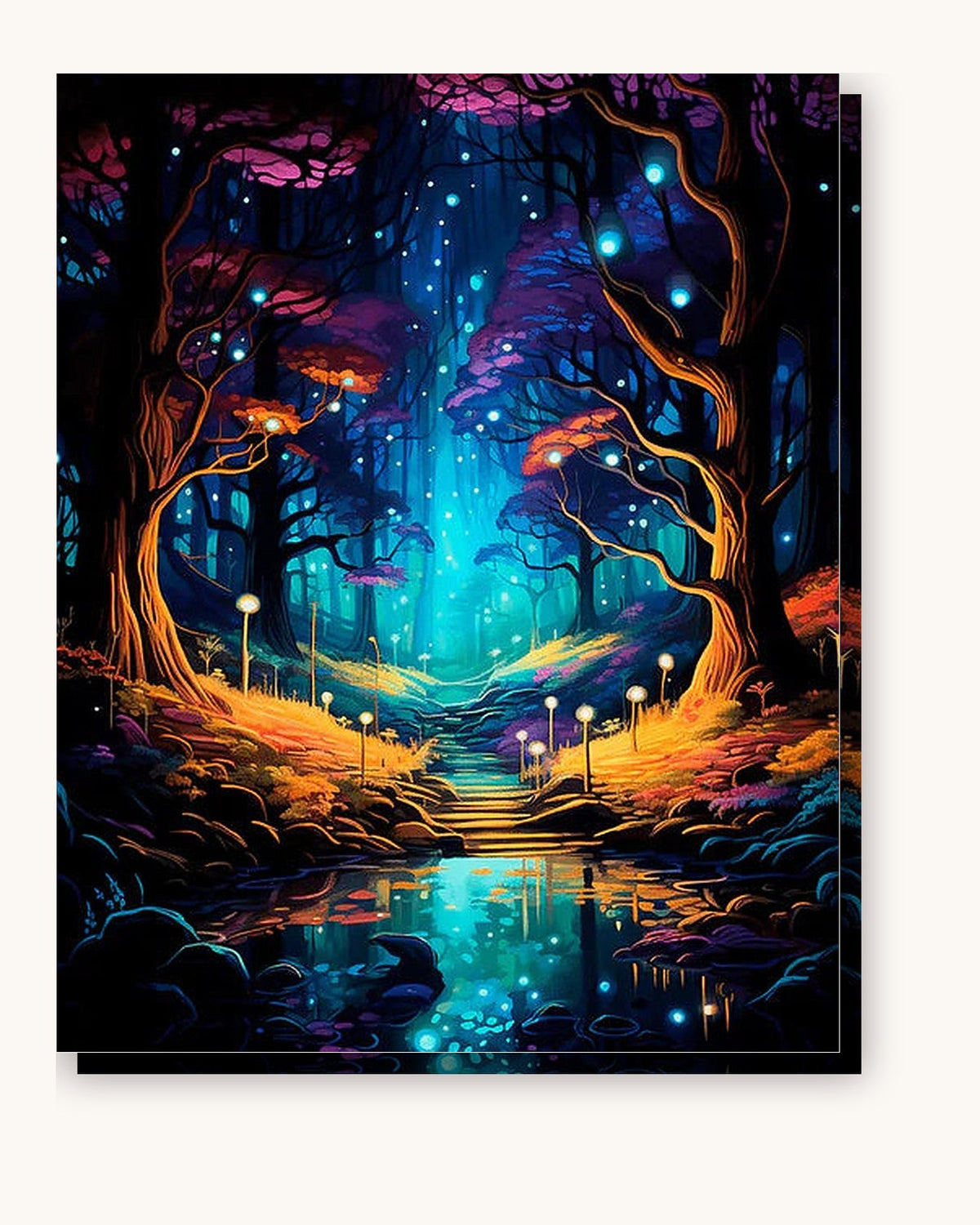 Mystical Forest Glow paint by numbers kit on stretched canvas
