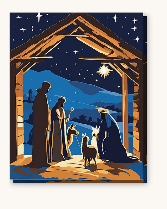 Nativity under the Star of Bethlehem paint by numbers kit on stretched canvas