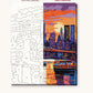 New York Skyline and Bridge at Dusk numbered canvas next to the finished painting