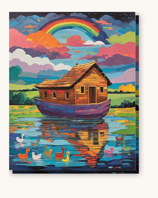 Noah's Ark and the Rainbow paint by numbers kit on stretched canvas