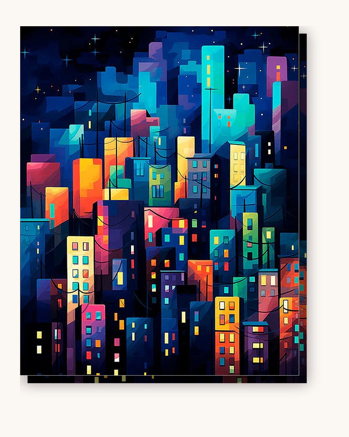 City of Night Glow paint by numbers kit on stretched canvas