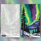 Northern Lights over the Pines paint by numbers kit, before and after